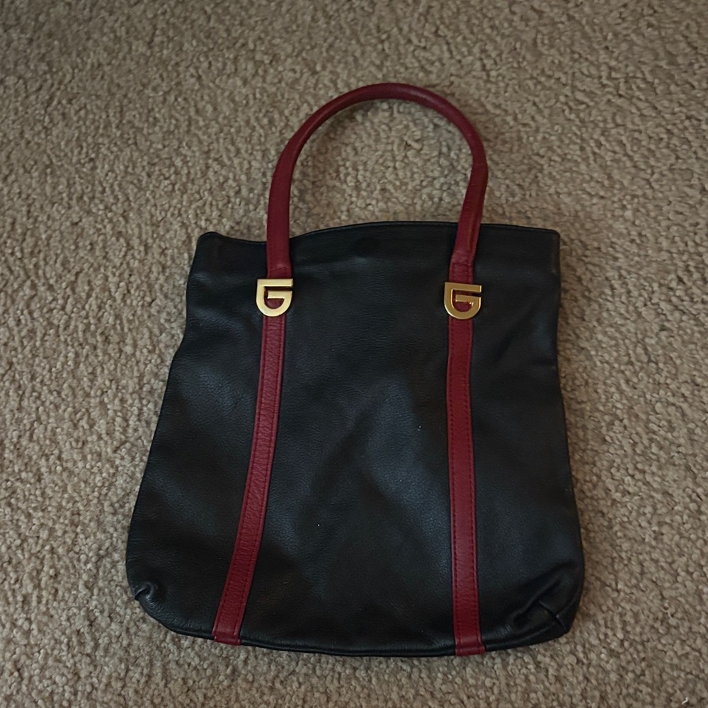 Black Red faux leather purse with gold hardware